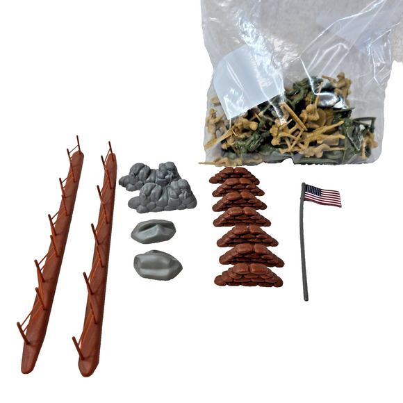 BMC Soldiers Terrain Lot of 40 Tan Green WWII w Fences Terrain from Iwo Jima Set - Picture 1 of 16